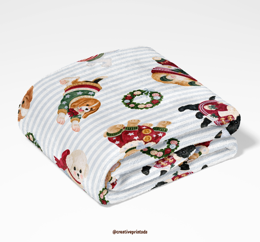 The Little Christmas Pups Seamless File - Blue Stripes