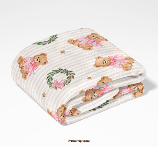Teddy Wreath Seamless Pattern - Cream Stripes