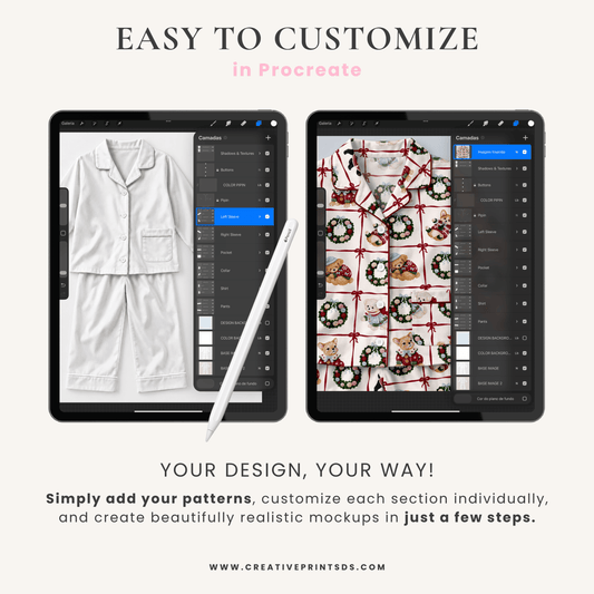 Kids Pajama Mockup Procreate - Fully Editable Button Down PJ Set