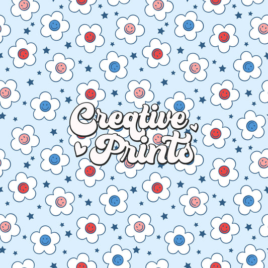 4th of July smiley daisies seamless file