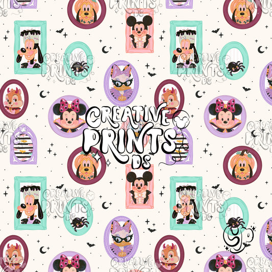 Halloween Frames Mouse Friends Seamless Pattern