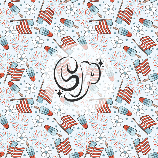 Floral flags & popsicles 4th of July seamless file