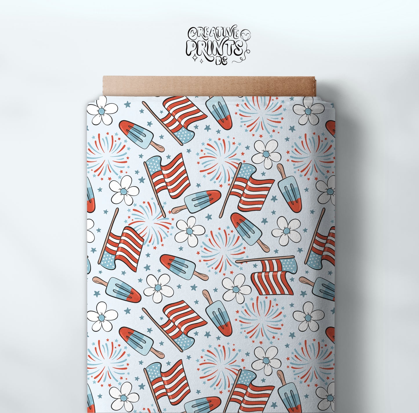Floral flags & popsicles 4th of July seamless file
