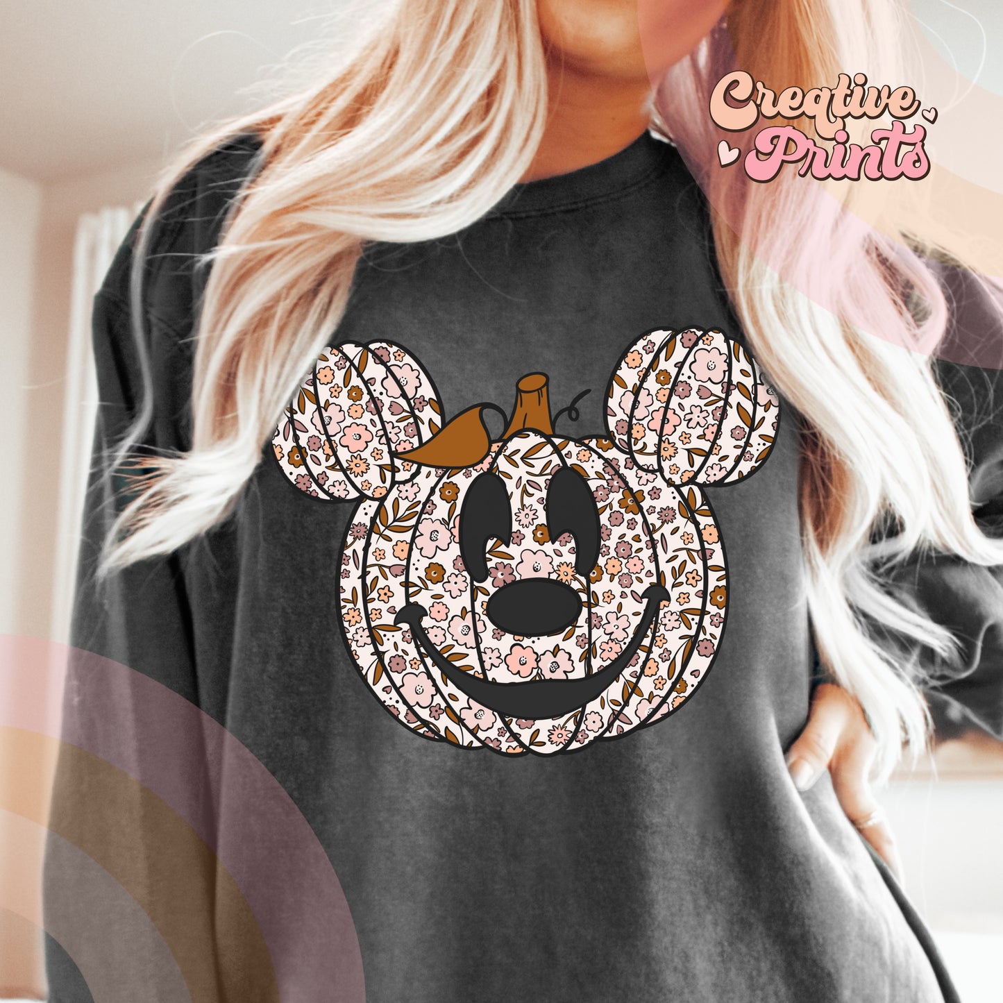 Floral mouse pumpkin sublimation PNG