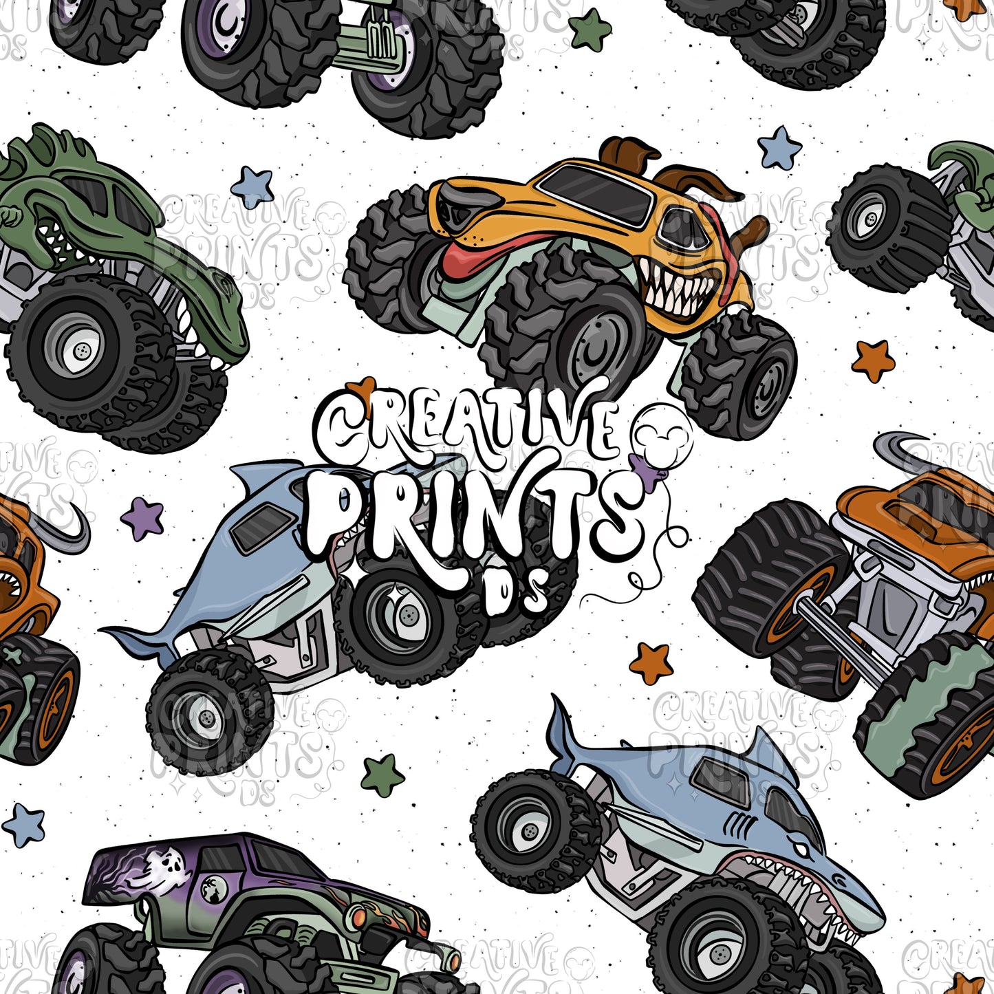 Monster Trucks Seamless file V2 - White