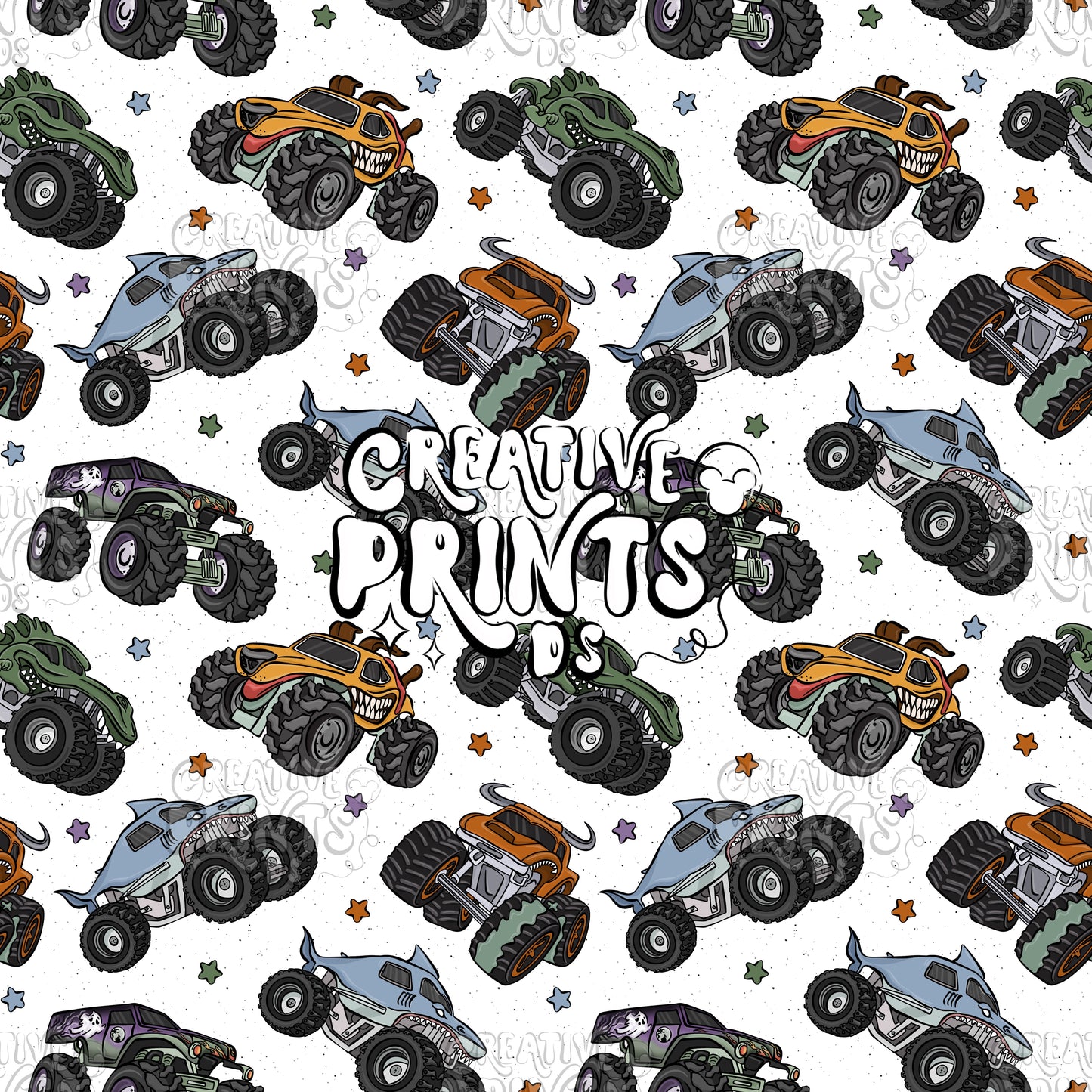 Monster Trucks Seamless file V2 - White