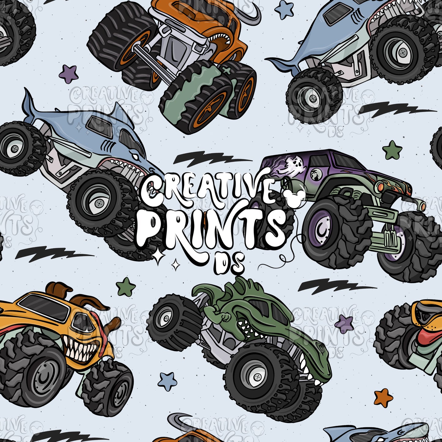 Monster Trucks Seamless file V1 - Blue