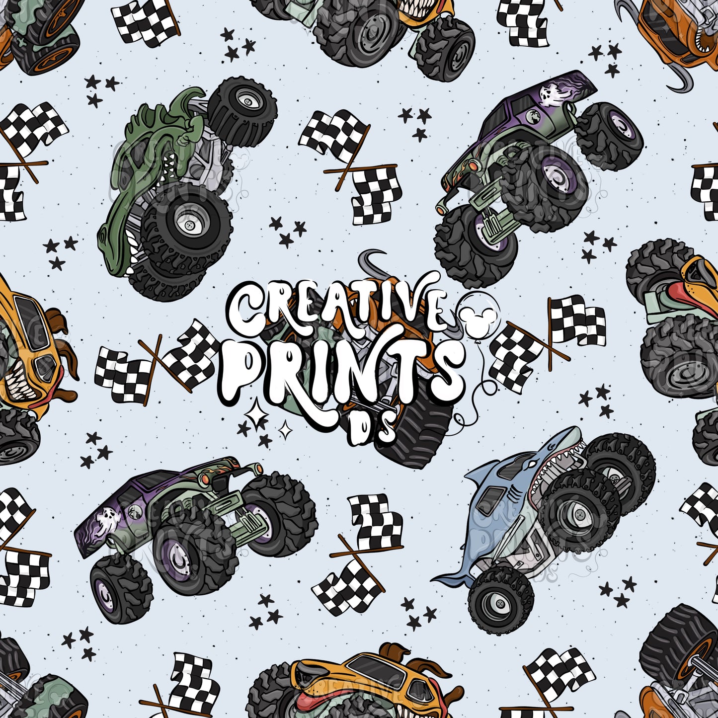 Monster Trucks Seamless file V3 - Blue
