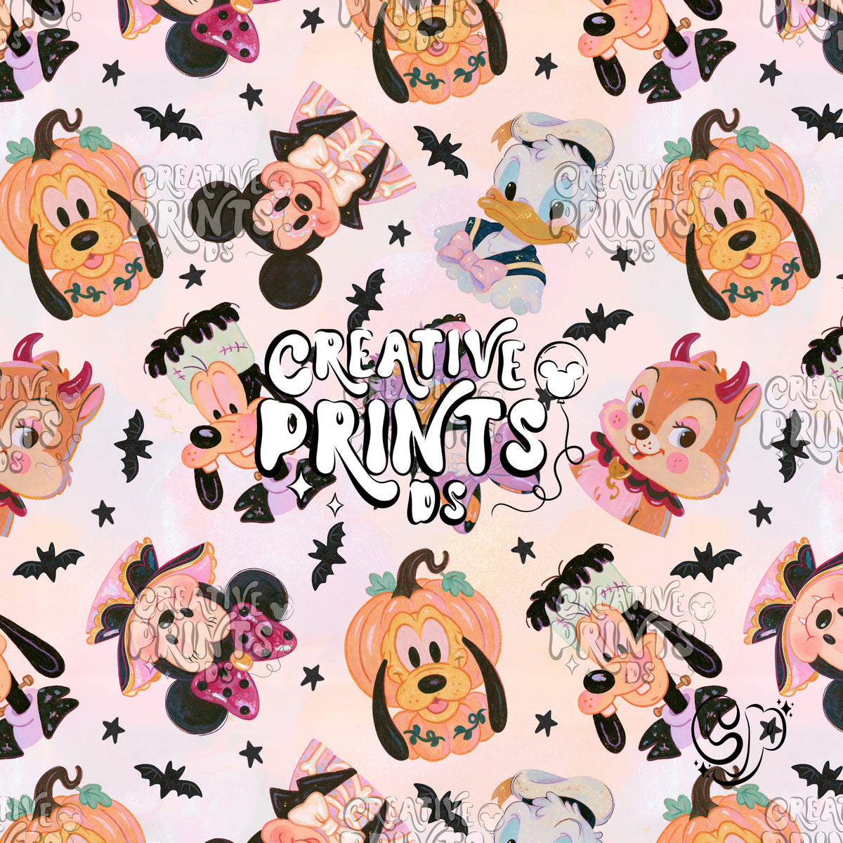 Multicolor Pastel Halloween Mouse Friends Seamless Pattern