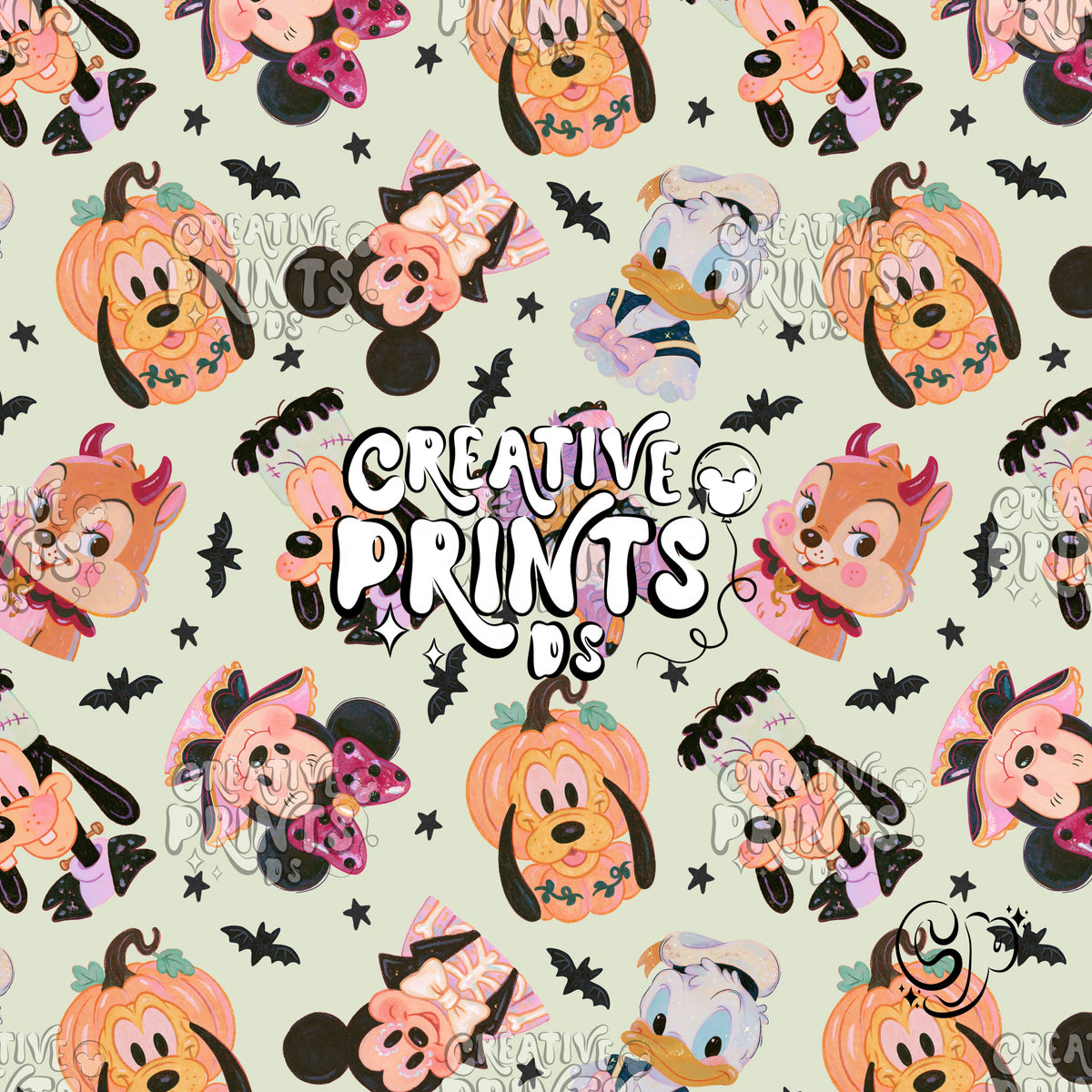 Sage Green Halloween Mouse Friends Seamless Pattern