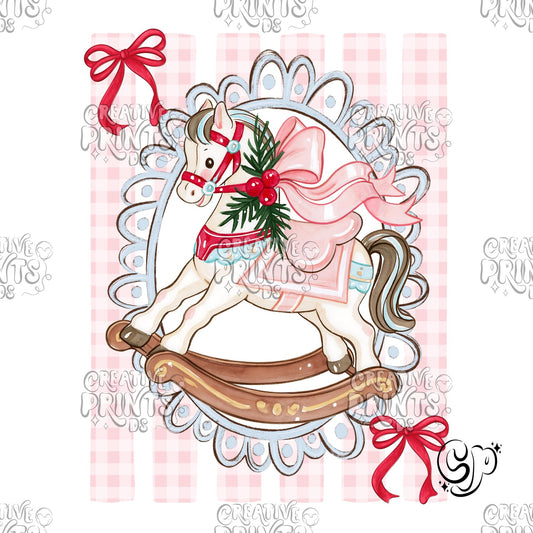 Pink Rocking Horse Christmas PNG