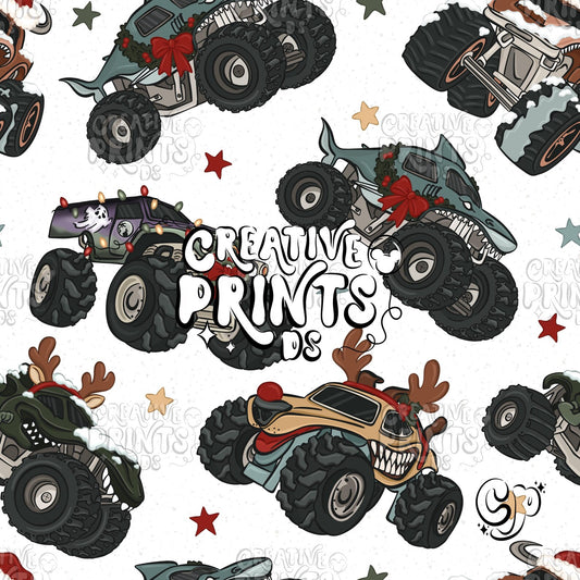 Christmas Monster Truck Seamless Pattern