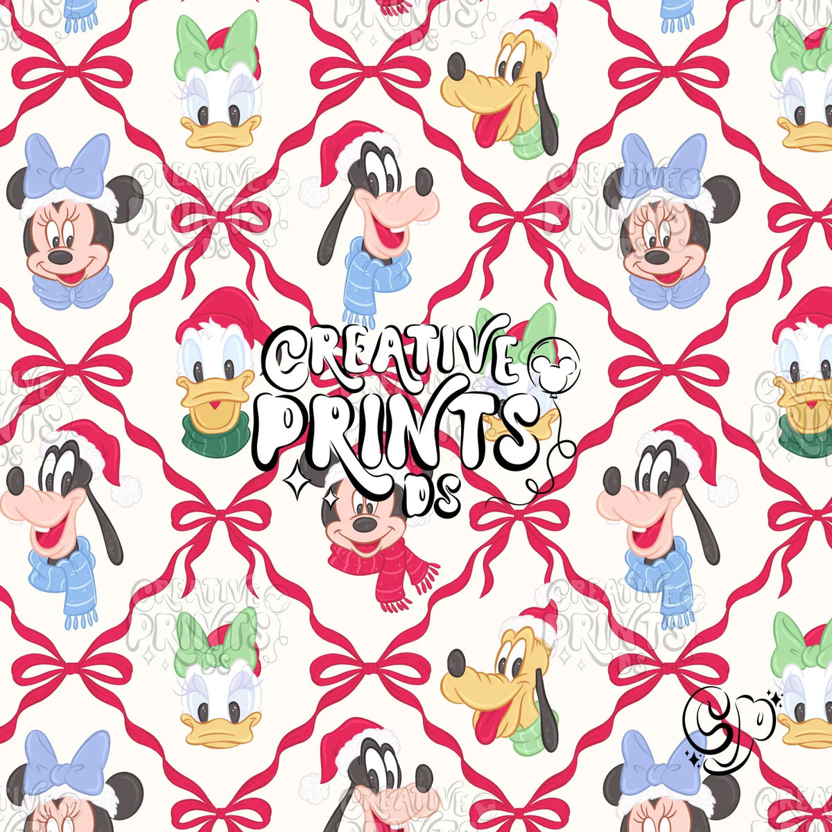 Red Bow Lattice Christmas Mouse Friends Seamless Pattern