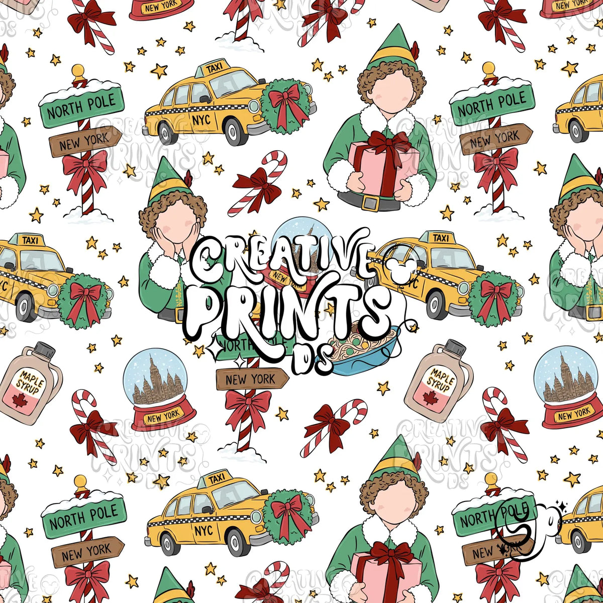White NYC Christmas Elf Seamless Pattern