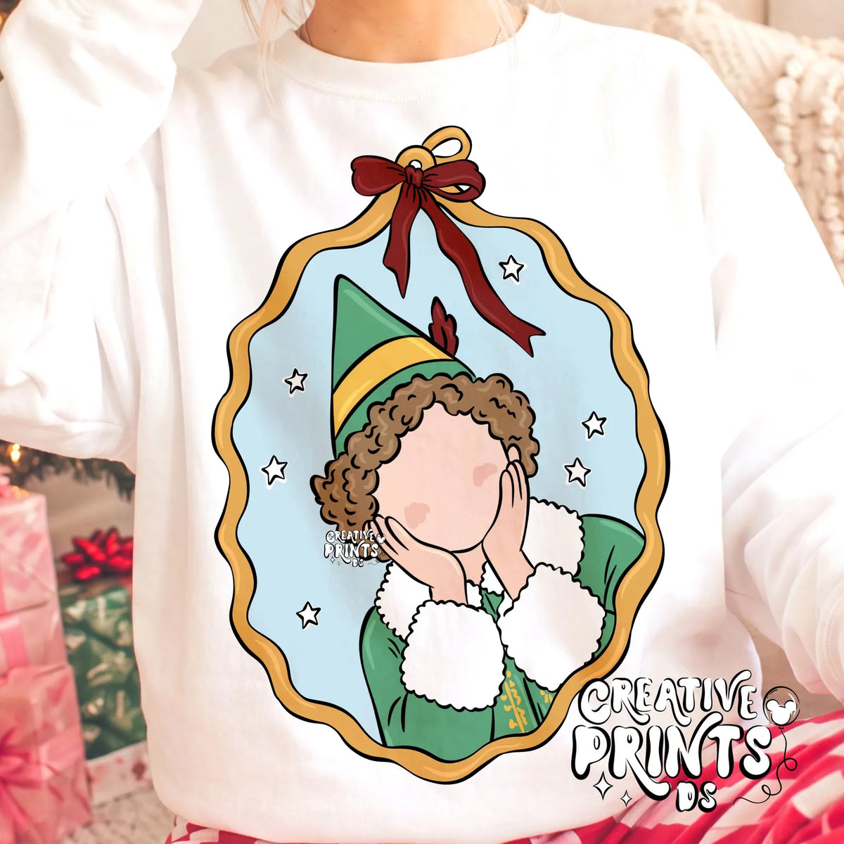 Christmas Elf Cameo Frame Sublimation Design PNG