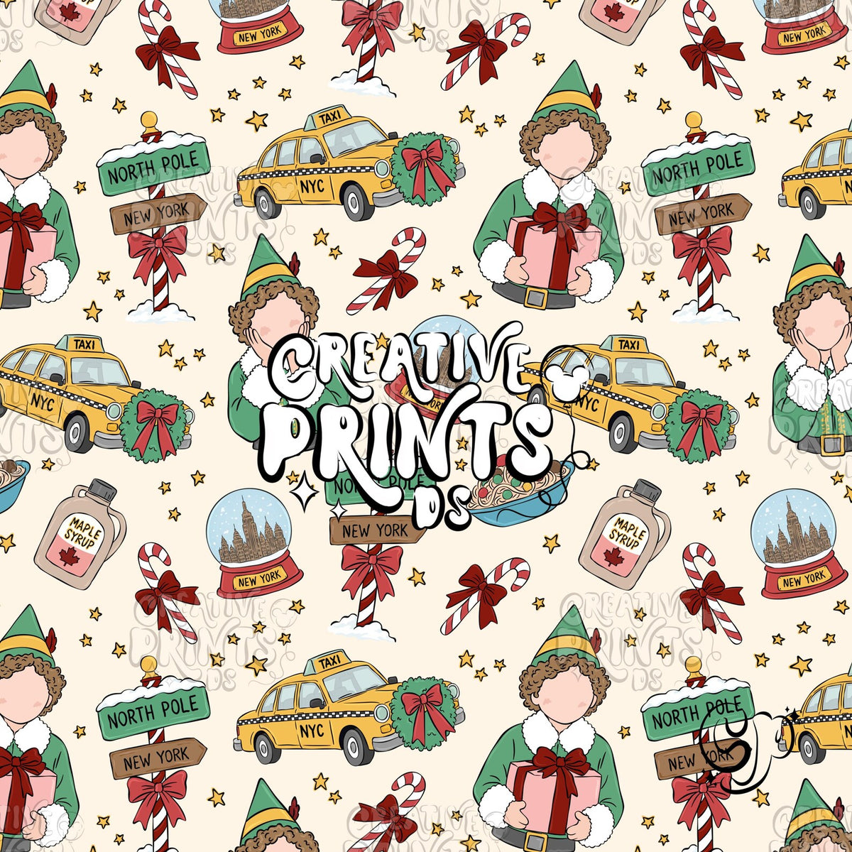 NYC Christmas Elf Seamless Pattern