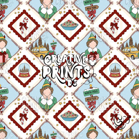 NYC Christmas Elf Diamond Patchwork Seamless Pattern