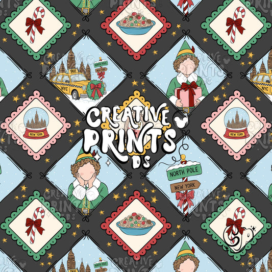 NYC Christmas Elf Diamond Patchwork Seamless Pattern