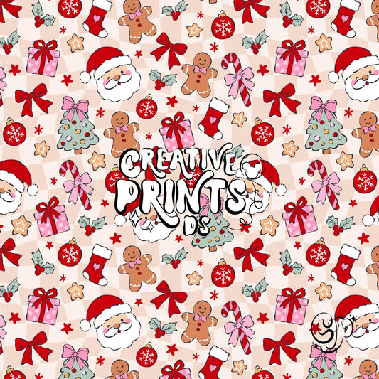 Santa Claus Gingerbread Man Christmas Seamless Pattern