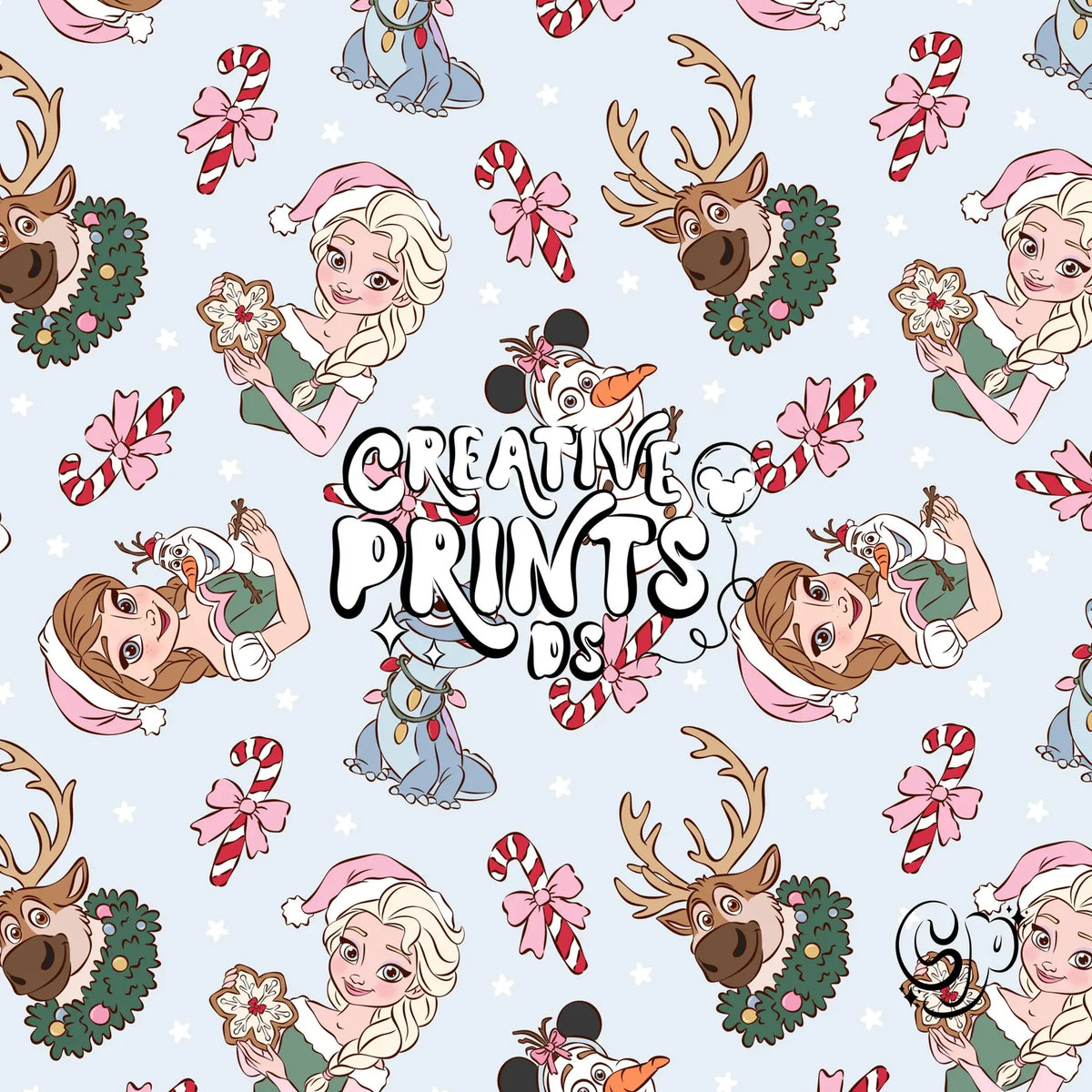 Ice Princess & Snow Queen Christmas Seamless Pattern - Light Blue