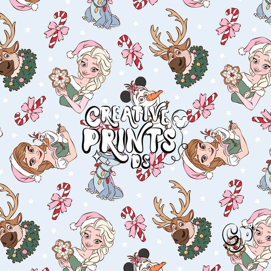 Ice Princess & Snow Queen Christmas Seamless Pattern - Light Blue