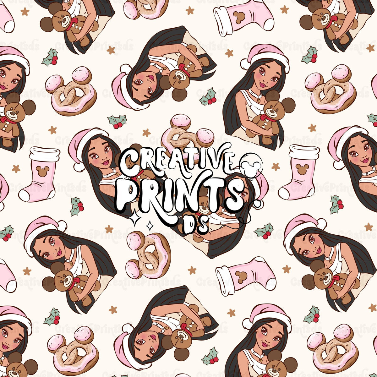 Native Princess Christmas Seamless Pattern
