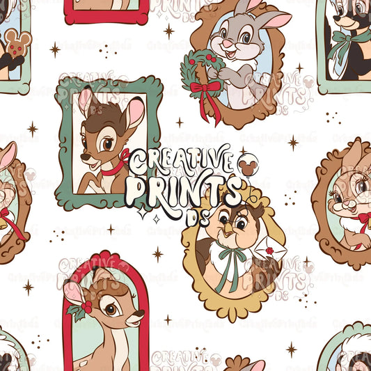 Framed Woodland Friends Seamless Pattern