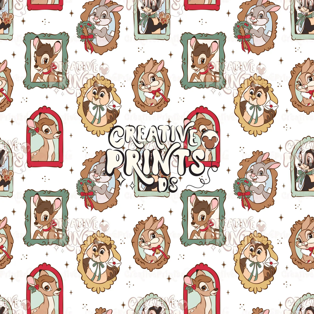 Framed Woodland Friends Seamless Pattern