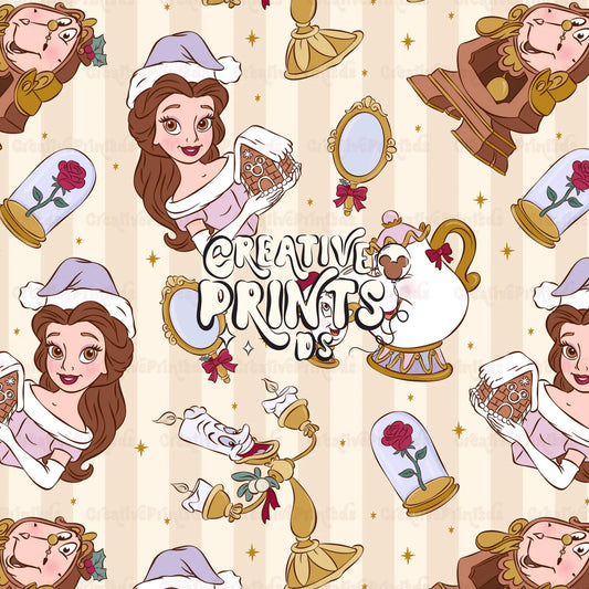 Enchanted Princess Christmas Seamless Pattern Files - Stripes Version