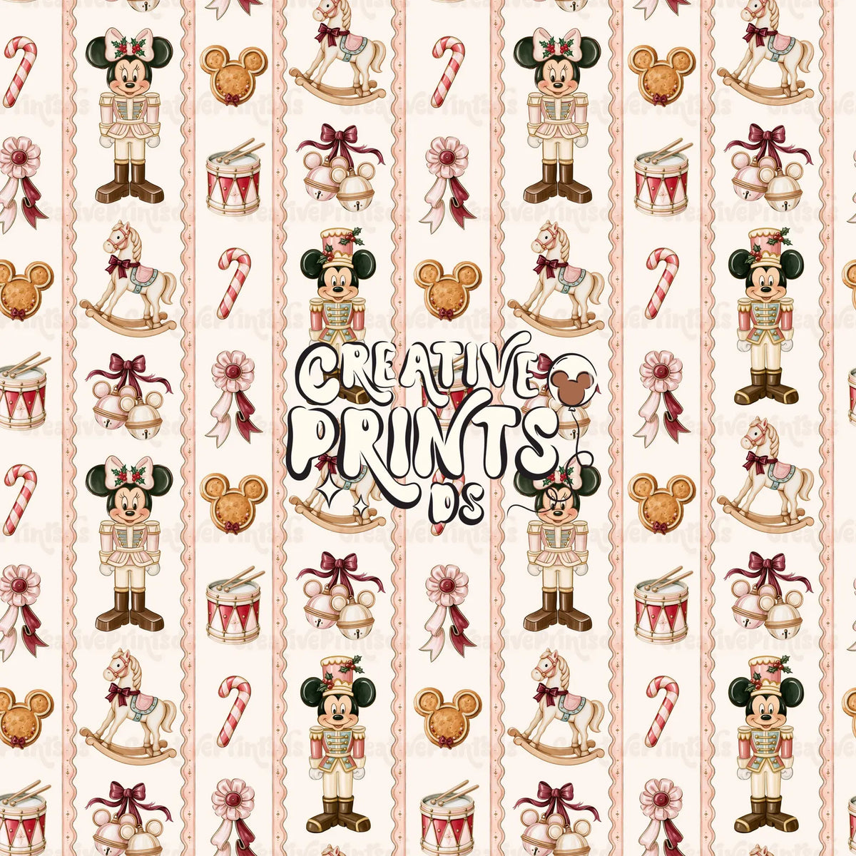 Vintage Christmas Nutcracker Seamless Pattern - Neutral Pink