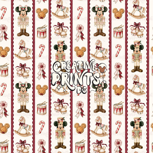 Vintage Christmas Nutcracker Seamless Pattern - Burgundy