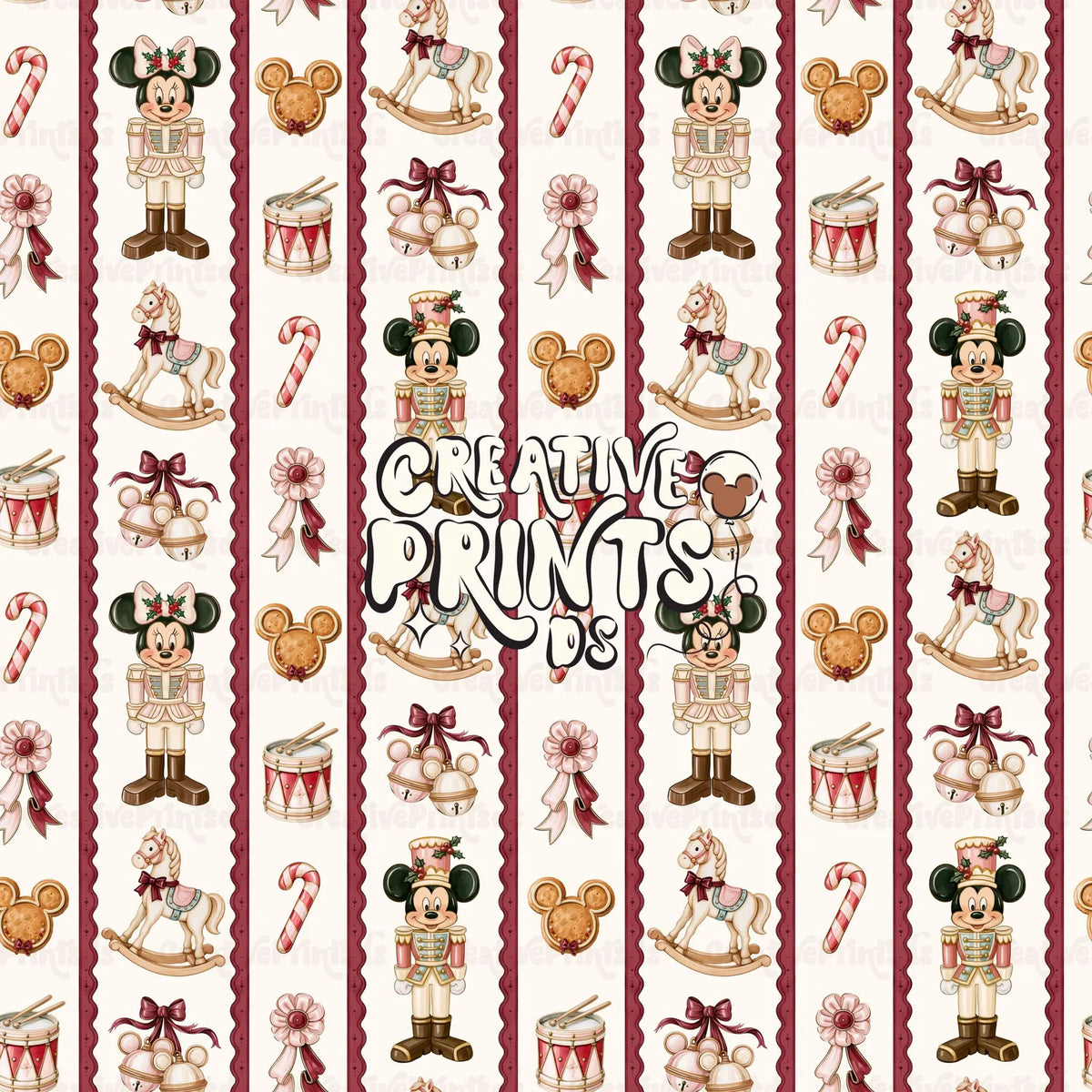 Vintage Christmas Nutcracker Seamless Pattern - Burgundy