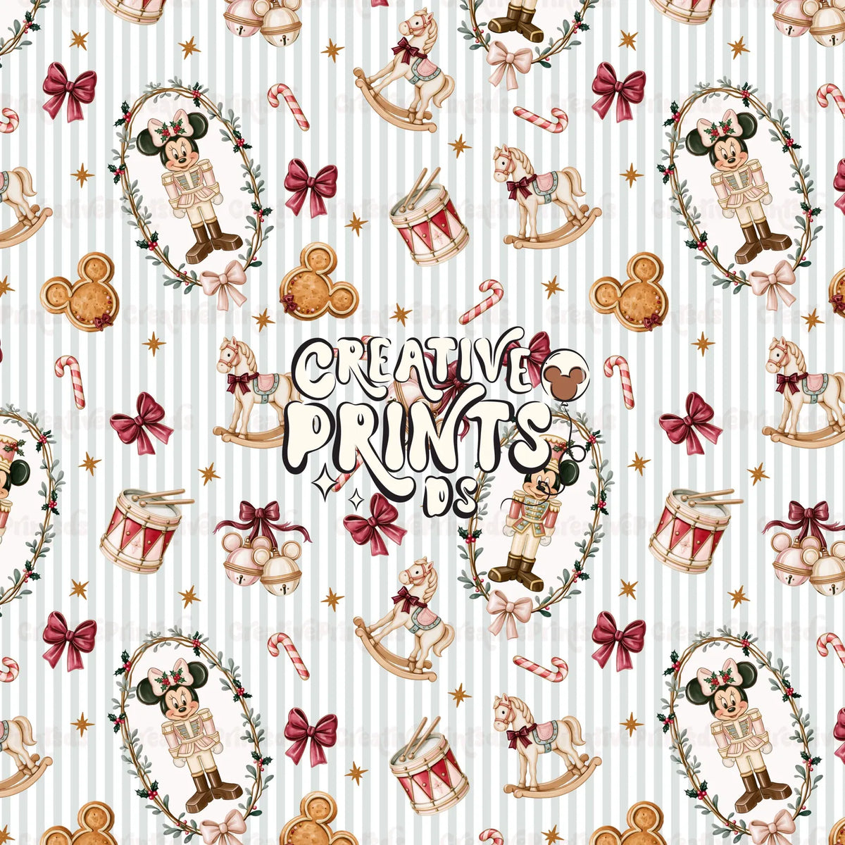 Vintage Christmas Nutcracker Seamless Pattern - Blue Stripes