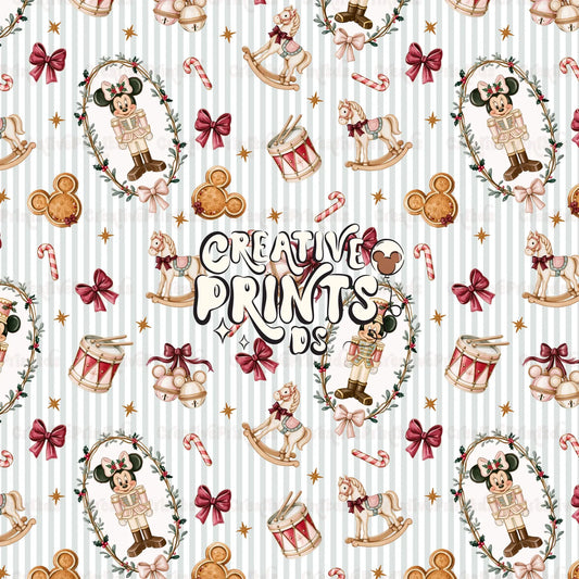 Vintage Christmas Nutcracker Seamless Pattern - Blue Stripes