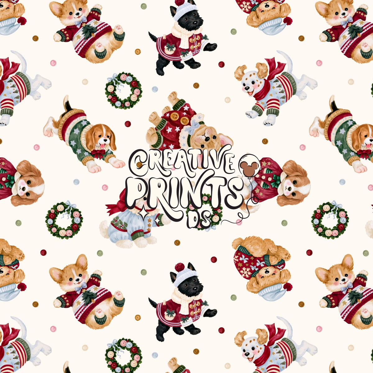 The Little Christmas Pups Seamless File - Solid Cream