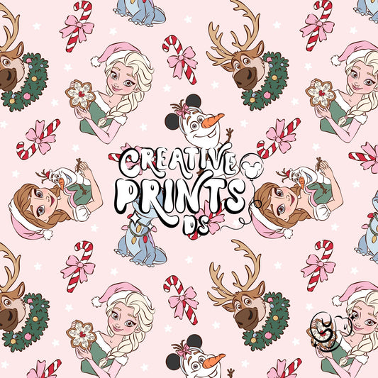 Ice Princess & Snow Queen Christmas Seamless Pattern - Soft Pink