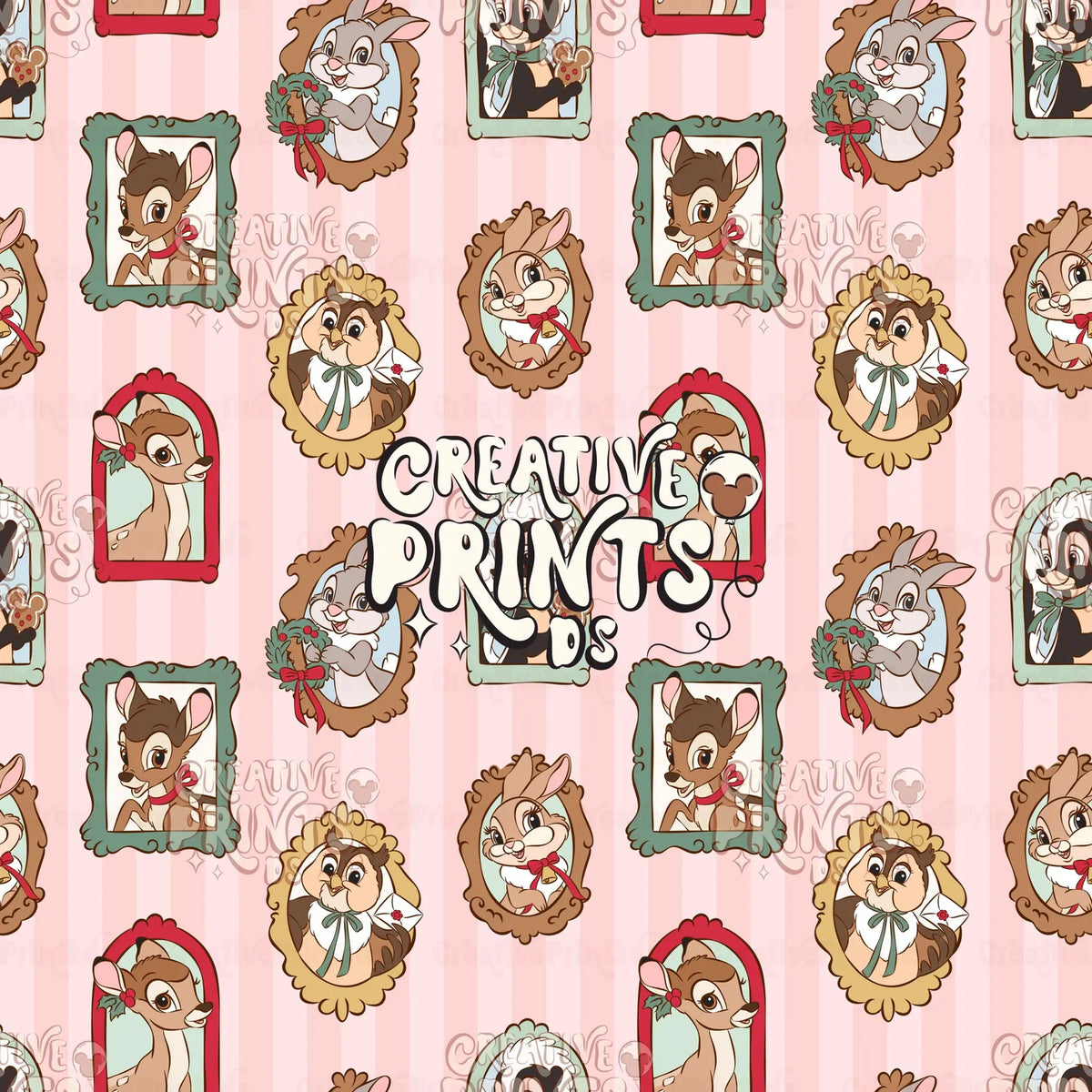 Framed Woodland Friends Seamless Pattern Files - Stripes Version