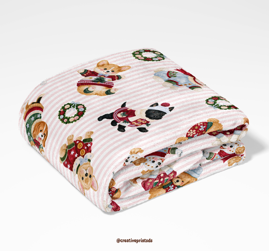 The Little Christmas Pups Seamless File - Pink Stripes