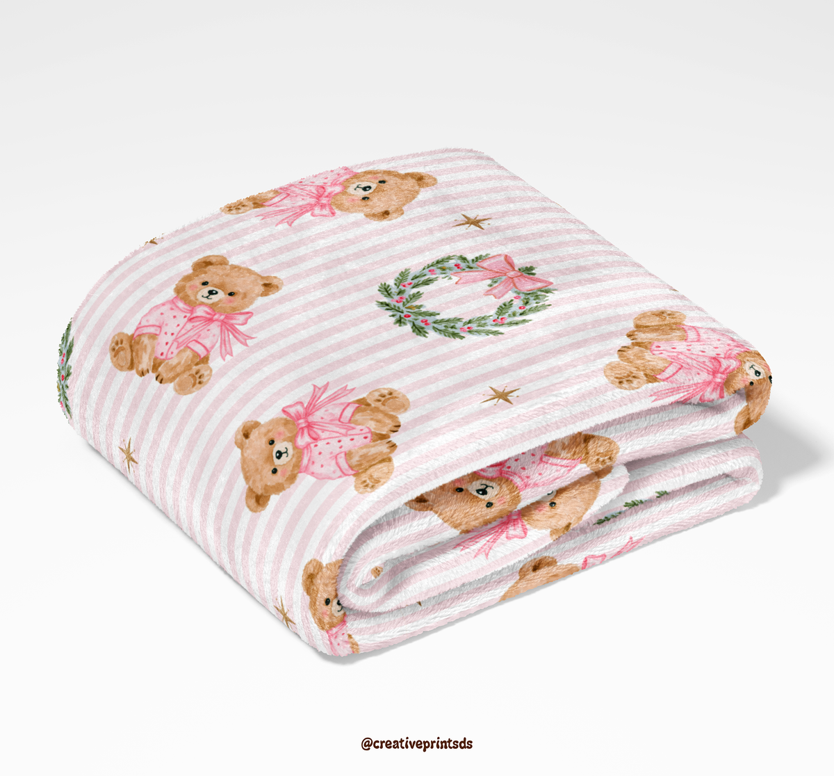 Teddy Wreath Seamless Pattern - Pink Stripes