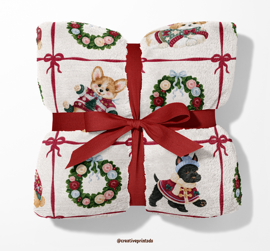 The Little Christmas Pups Seamless File - Ribbon Grid