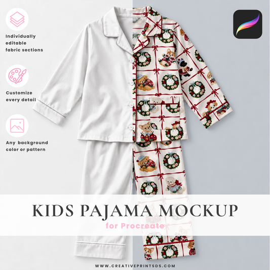 Kids Pajama Mockup Procreate - Fully Editable Button Down PJ Set