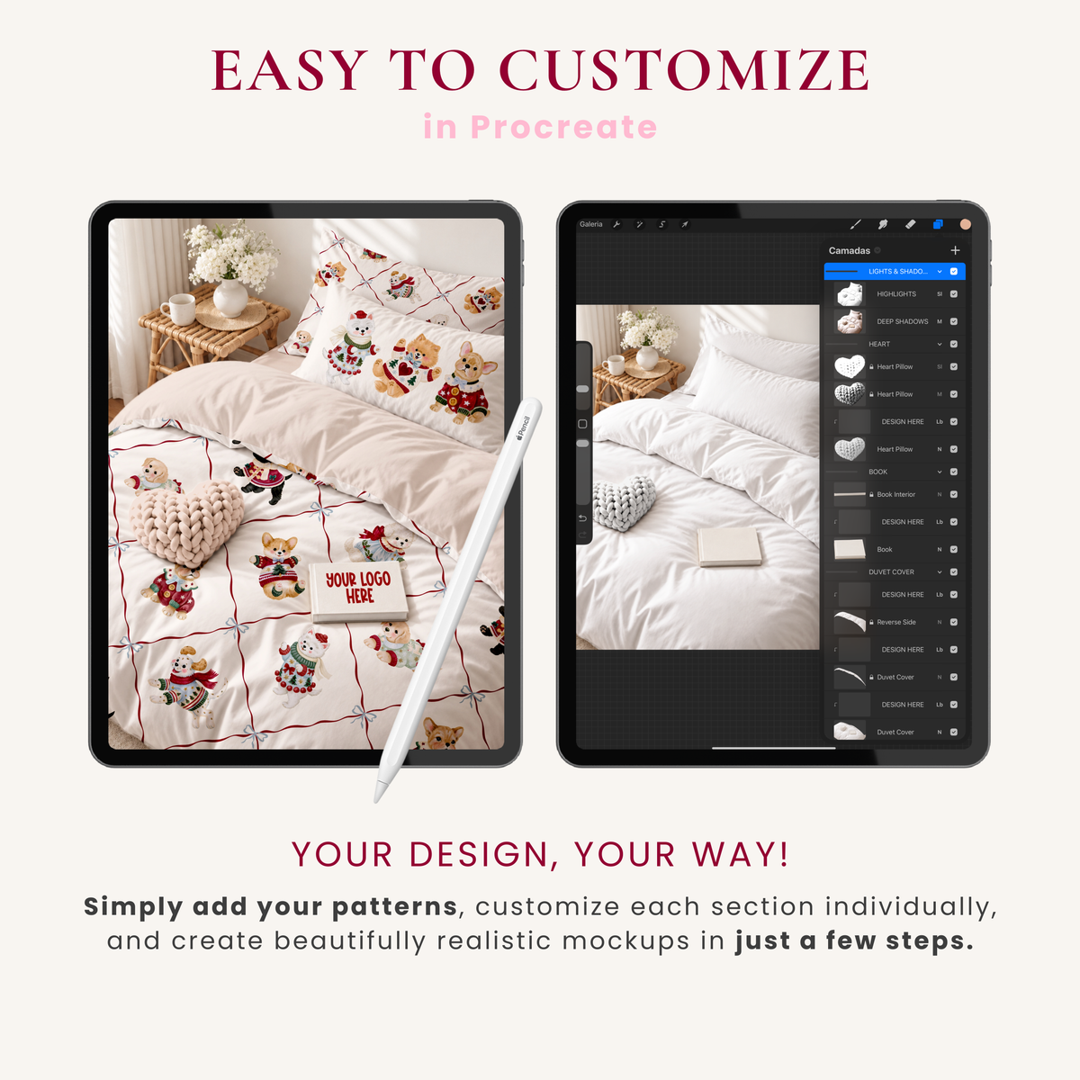 Duvet Cover Mockup for Procreate - Editable Bedding Set Mockup
