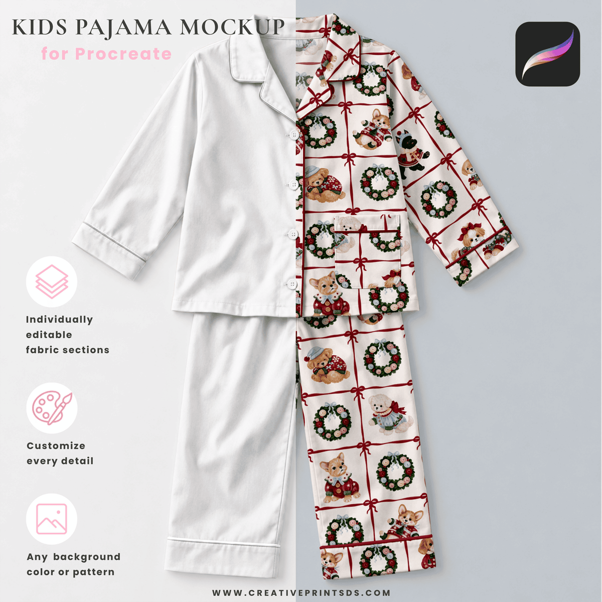 Kids Pajama Mockup Procreate - Fully Editable Button Down PJ Set