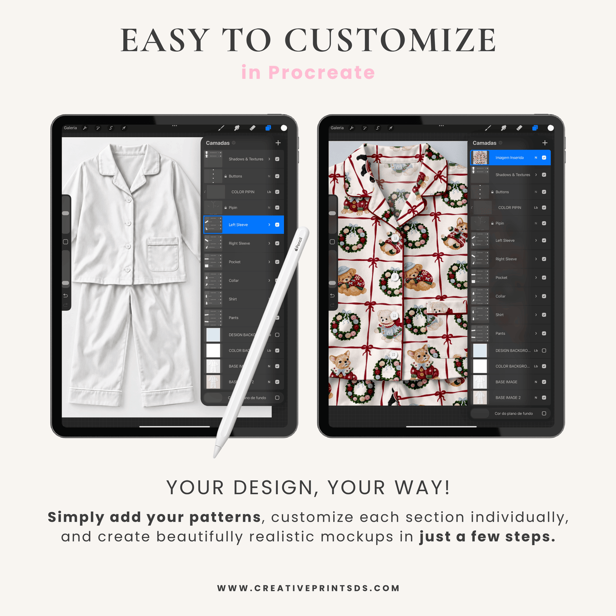 Kids Pajama Mockup Procreate - Fully Editable Button Down PJ Set