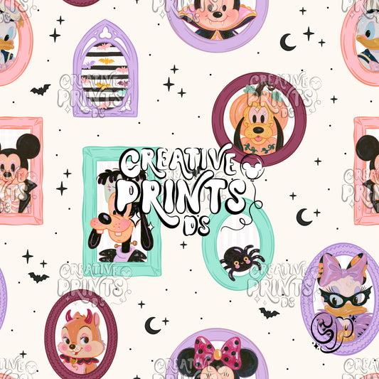 Halloween Frames Mouse Friends Seamless Pattern