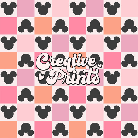 Pink mouse ears checkerboard seamless file