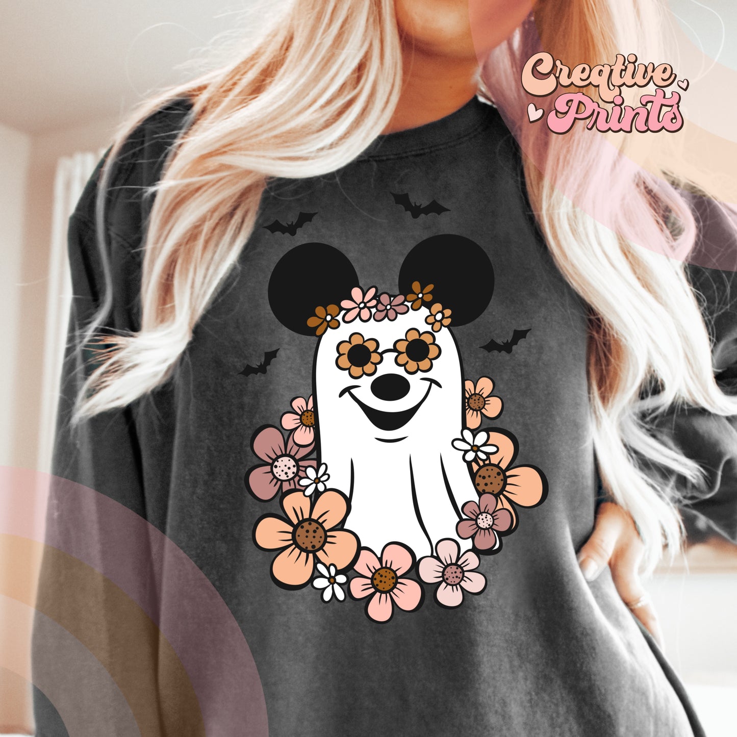 Floral mouse ghost sublimation PNG