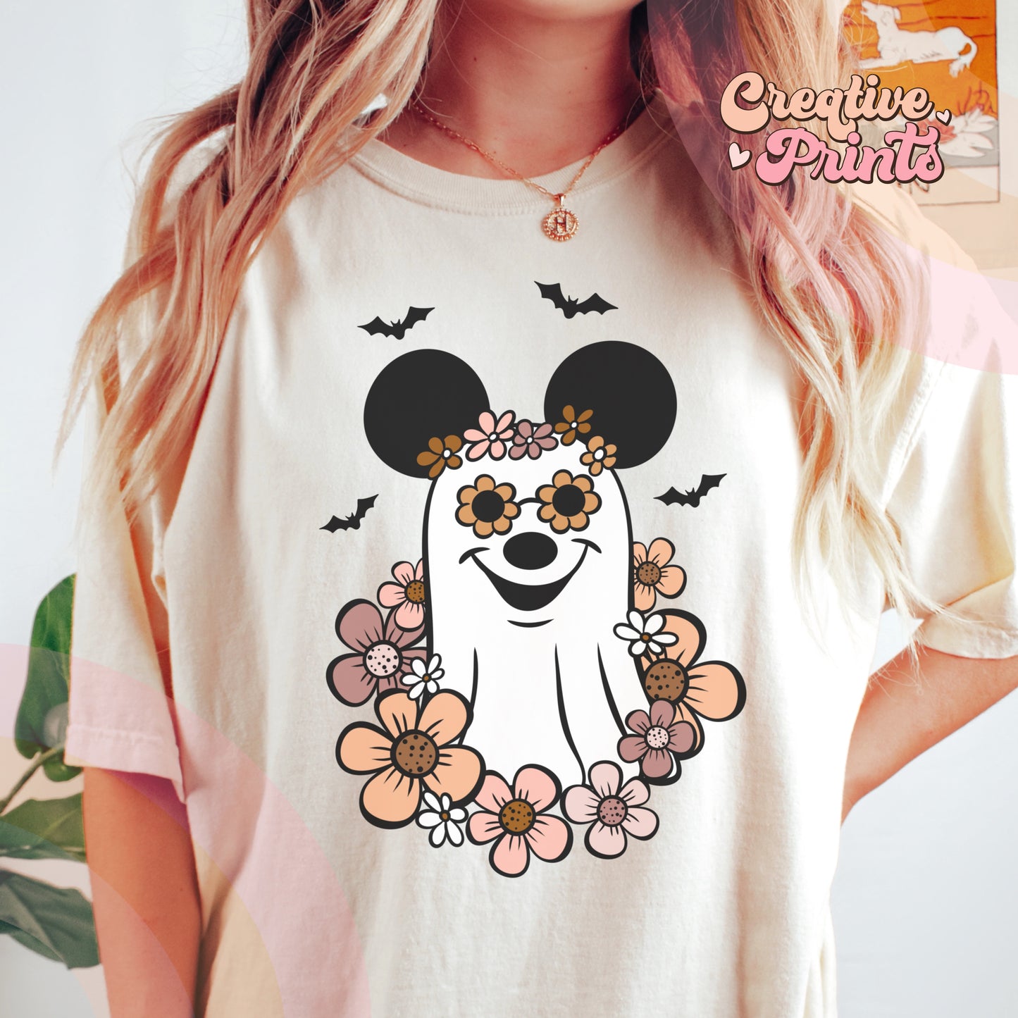 Floral mouse ghost sublimation PNG