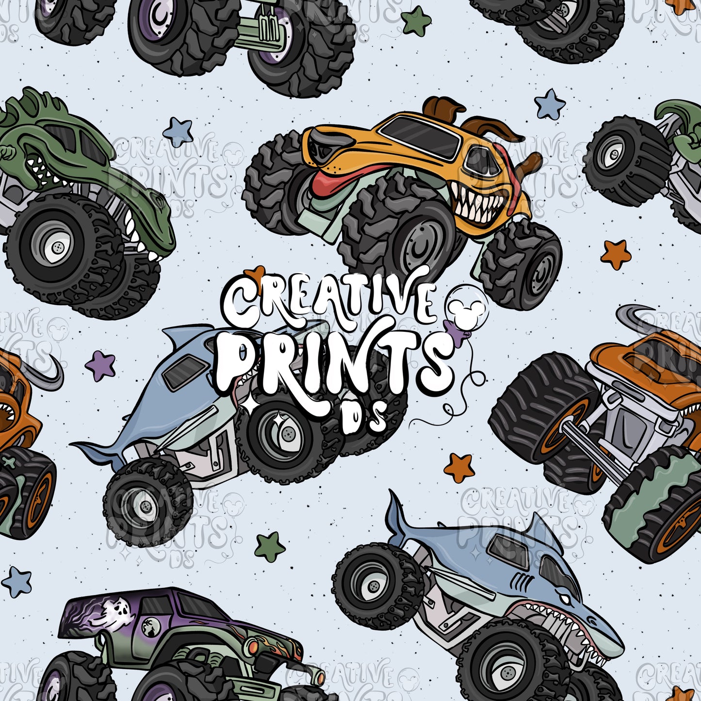 Monster Trucks Seamless file V2 - Blue