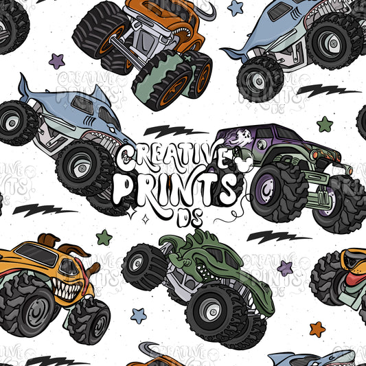 Monster Trucks Seamless file V1 - White